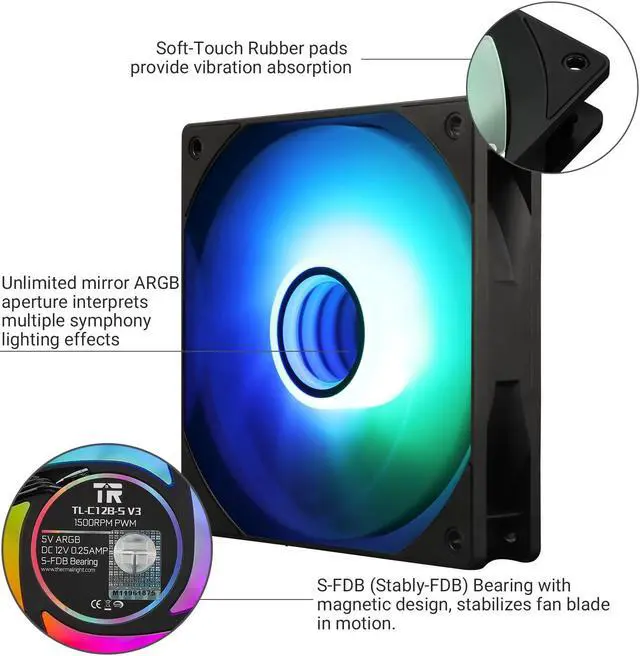 Alt view image 4 of 7 - TL-C12B-S V3 CPU Fan 120mm Case Cooler Fan ARGB, 4pin PWM Connector Silent Computer Fan with S-FDB Bearing,Desktop Cooling Fan has ARGB Mirror Light Effect (TL-C12B-S V3)