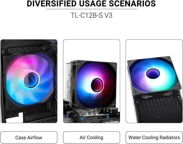 Alt view image 6 of 7 - TL-C12B-S V3 CPU Fan 120mm Case Cooler Fan ARGB, 4pin PWM Connector Silent Computer Fan with S-FDB Bearing,Desktop Cooling Fan has ARGB Mirror Light Effect (TL-C12B-S V3)