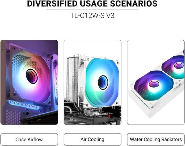 Alt view image 6 of 6 - TL-C12W-S V3 CPU Fan 120mm Case Cooler Fan ARGB, 4pin PWM Connector Silent Computer Fan with S-FDB Bearing,Desktop Cooling Fan has ARGB Mirror Light Effect (TL-C12W-S V3)