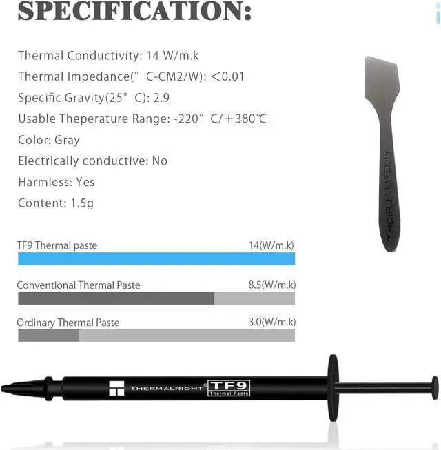 Alt view image 5 of 6 - TF9 1.5g Thermal Grease,The High Performance Thermal Paste for Cooling All Processors, Heat Sink Paste High Durability 1.5W/m. Graphics Cards and Heat Sinks in Computers and Consoles