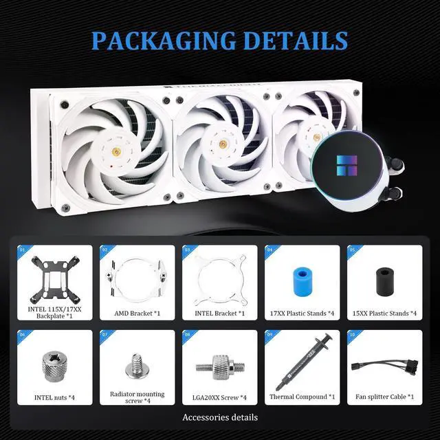 Alt view image 6 of 6 - Thermalright Frozen Magic 360 Scenic V2 Water Cooling CPU Cooler, 360 White Cooling Row Specification, 3×120mm PWM Fan, S-FDB V2.0 Bearing, Suitable for AMD/AM4, Intel LGA1700/1150/1151/1200/2066