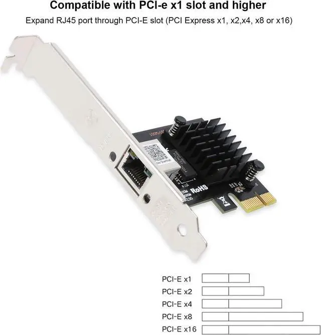 Alt view image 2 of 7 - 2.5GBase-T PCI-E Network Card,Single RJ45 Port 2500/1000/100M/10Mbps Network Adapter with Realtek RTL8125B Ethernet Controller, Support Windows 11/10/8/7, Windows Server, Linux
