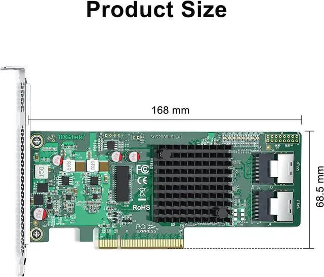 Alt view image 3 of 4 - LSI SAS 9211-8i RAID Controller Card, 6Gb/s Internal SAS/SATA HBA Card, LSI SAS2008 Chip, PCI Express 2.0 X8, 2X Mini SAS SFF-8087 Ports
