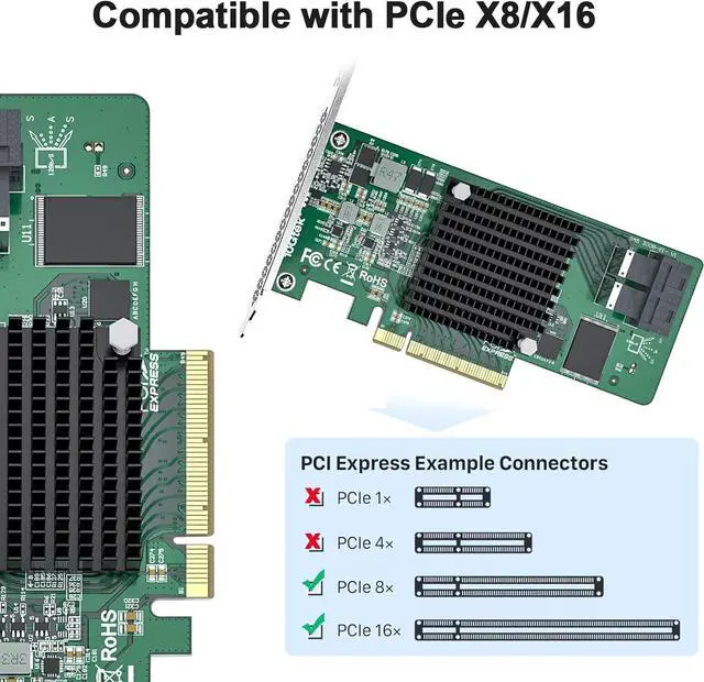 Alt view image 2 of 4 - 12G Internal PCI Express SAS/SATA HBA Raid Controller Card, Broadcom's SAS 3008, Compatible for SAS 9311-8I, Support Raid 0/1/1E/10
