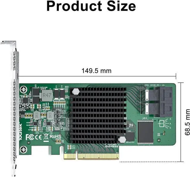Alt view image 3 of 4 - 12G Internal PCI Express SAS/SATA HBA Raid Controller Card, Broadcom's SAS 3008, Compatible for SAS 9311-8I, Support Raid 0/1/1E/10