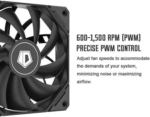 Alt view image 4 of 7 - ID-COOLING TF-12025 Black Case Fan 120mm PWM Fan CPU Cooling Fan for CPU Cooler/Radiator/PC