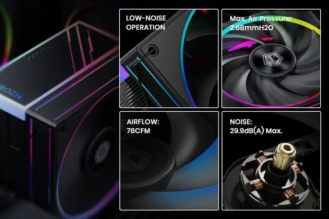 Alt view image 5 of 7 - ID-COOLING IS-55 Black Desktop CPU Cooler Low Profile 57mm Height CPU Air Cooler 5 Heatpipes 120x120x15mm Slim Fan, CPU Fan for Intel LGA1700/115X/1200; AMD AM4/AM5