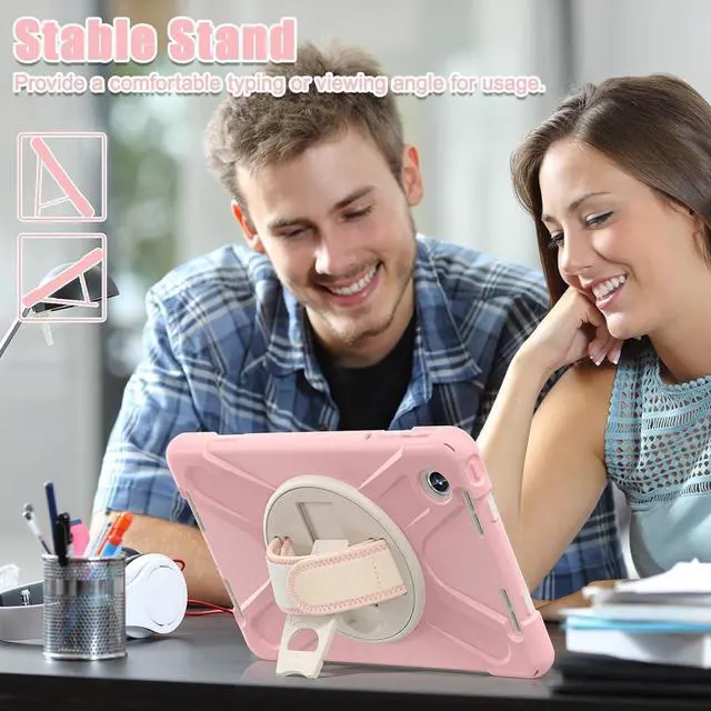 Alt view image 2 of 7 - Case for  Tab M11 2024 (TB-330FU/330XU) 11", Durable Shockproof Protective Cover with 360° Rotating Stand - Hand Strap - Shoulder Strap,Pink