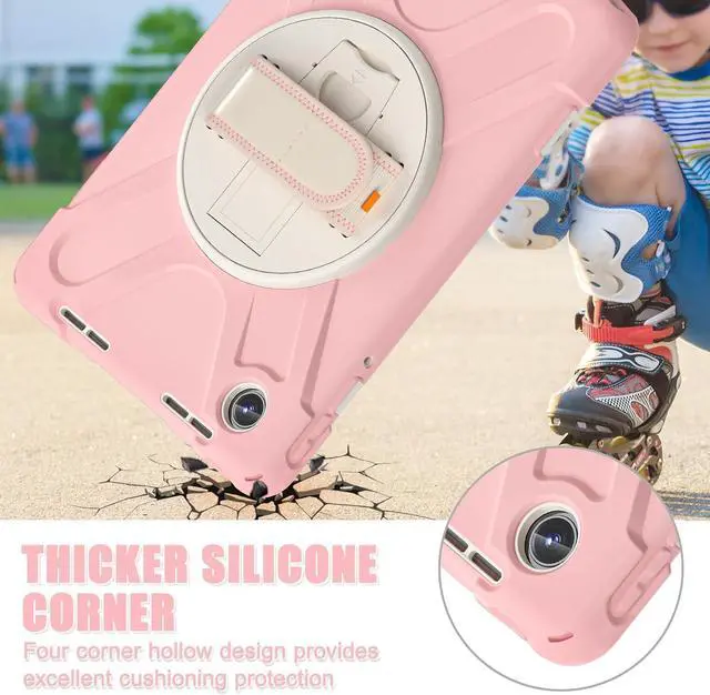 Alt view image 3 of 7 - Case for  Tab M11 2024 (TB-330FU/330XU) 11", Durable Shockproof Protective Cover with 360° Rotating Stand - Hand Strap - Shoulder Strap,Pink