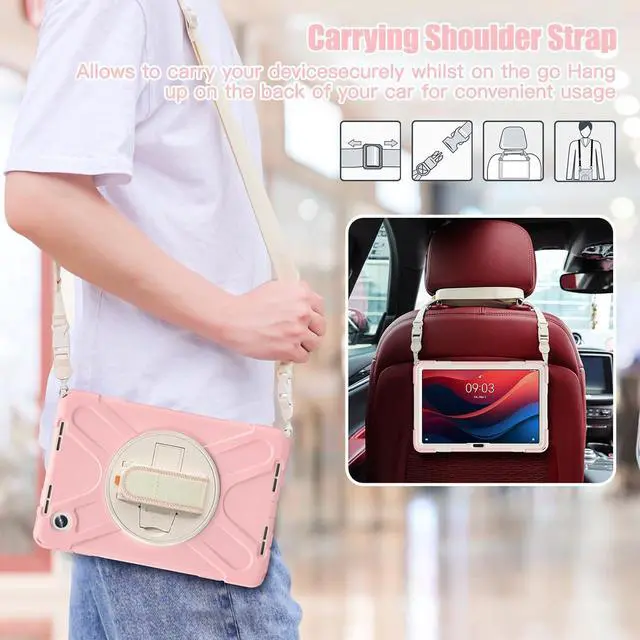 Alt view image 7 of 7 - Case for  Tab M11 2024 (TB-330FU/330XU) 11", Durable Shockproof Protective Cover with 360° Rotating Stand - Hand Strap - Shoulder Strap,Pink