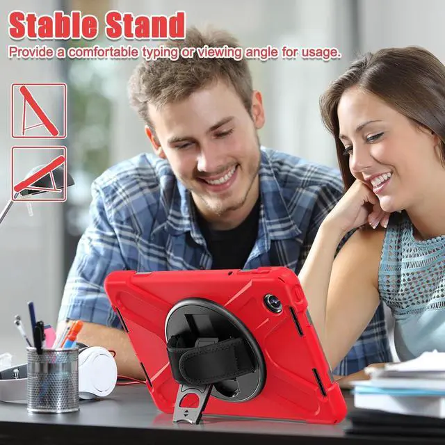 Alt view image 4 of 7 - for M11 Tablet Case 2024 for Kids | Shockproof Protective Case Cover with Kickstand & Hand Strap Carrying Strap for Tab M11 11 Inch | Red