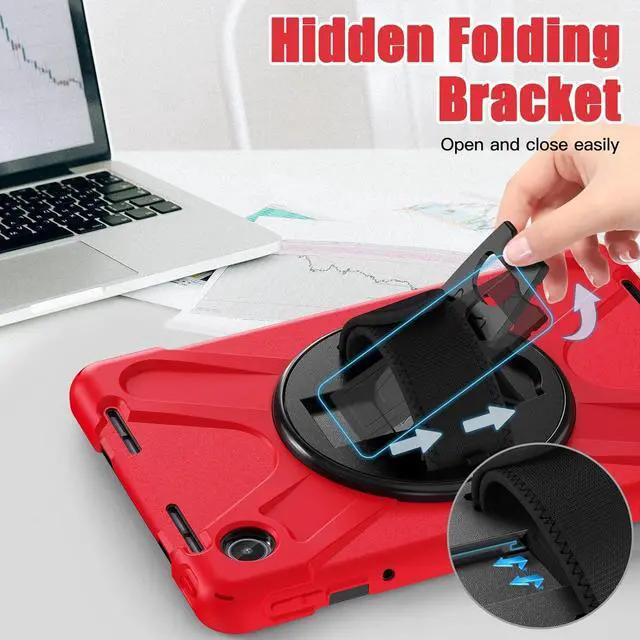 Alt view image 5 of 7 - for M11 Tablet Case 2024 for Kids | Shockproof Protective Case Cover with Kickstand & Hand Strap Carrying Strap for Tab M11 11 Inch | Red