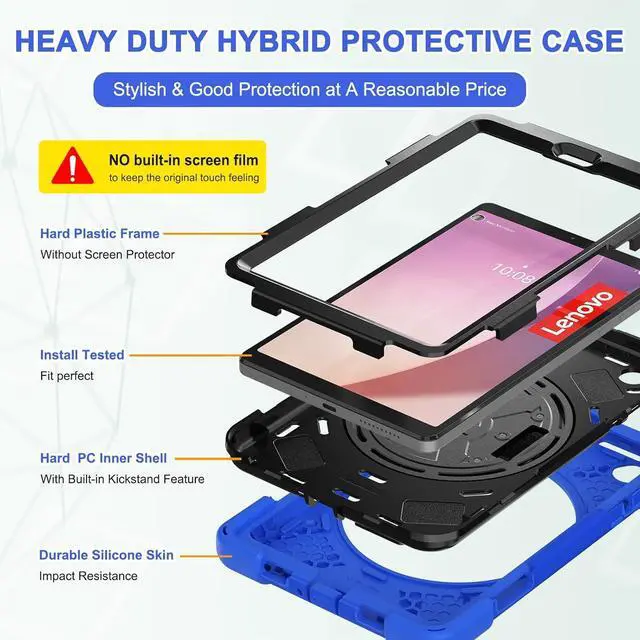 Alt view image 3 of 7 - for Tab M8 Tablet Case 4th Gen 2024 203 Model TB301XU/TB-300FU for Kids | Silicone Rugged Protective Case with Rotating Stand Hand Strap Shoulder Strap for Tab M8 Tablet | Red