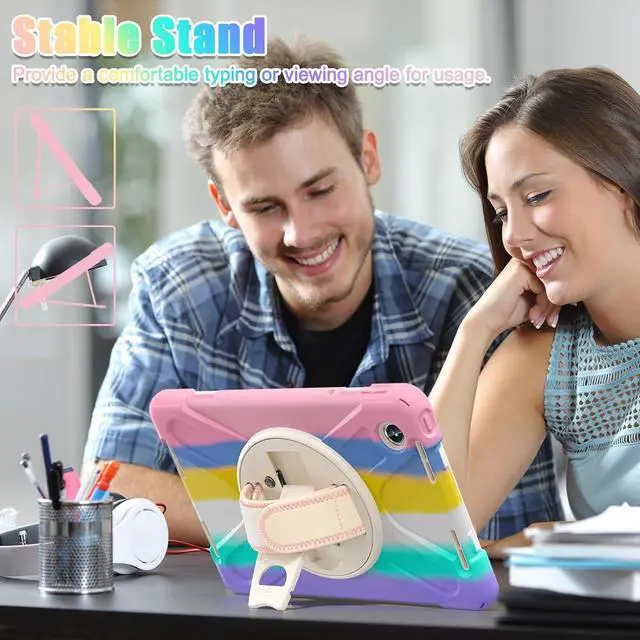 Alt view image 4 of 7 - Case for Tab M11 Tablet 11" 2024 TB-330FU for Kids Girls, Full Body Drop Proof Protection Case Cover with 360° Rotate Stand &Hand Strap Shoulder Strap | Colorful Pink