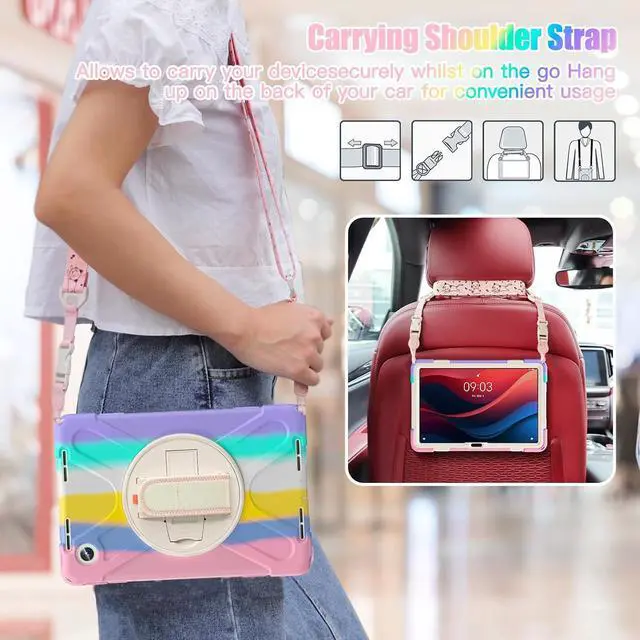 Alt view image 7 of 7 - Case for Tab M11 Tablet 11" 2024 TB-330FU for Kids Girls, Full Body Drop Proof Protection Case Cover with 360° Rotate Stand &Hand Strap Shoulder Strap | Colorful Pink