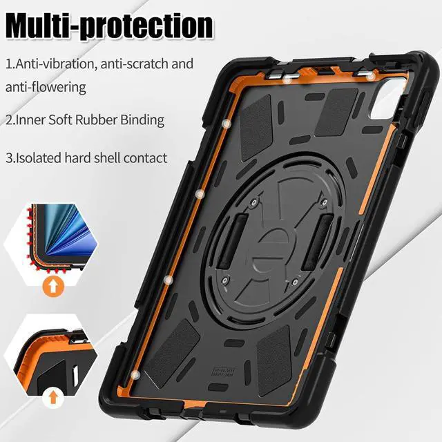 Alt view image 4 of 7 - for iPad Air 11 Inch Case M2 2024 6th Generation w/Screen Protector, iPad Air 5th/4th Gen Case 10.9", iPad Pro 11" Old Model, Full Body Protection Case w/Pencil Holder+Stand+Strap, Black