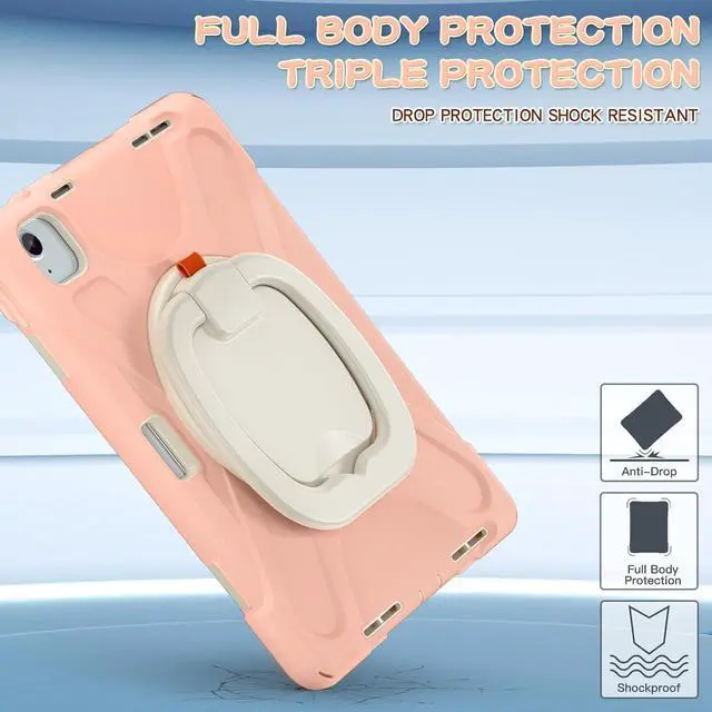 Alt view image 7 of 7 - Case for iPad Air 11 Inch M2 2024 (6th Gen), iPad Air 4th/5th Generation Case 10.9 Inch with Built-in Screen Protector, 360° Rotating Handle Grip, Pencil Holder, Adjustable Shoulder Strap, Gold