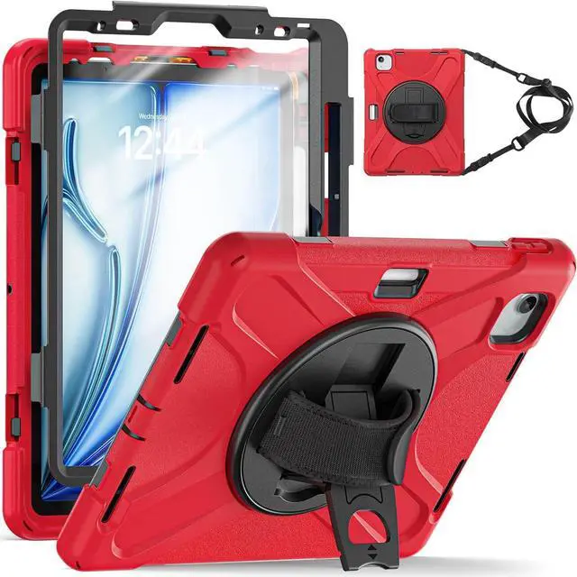 Main image of for iPad Air 11 Inch Case M2 2024 6th Generation w/Screen Protector, iPad Pro 11 Case 2022 Heavy Duty Rugged, 360° Rotate Stand Case with Hand/Shoulder Strap for iPad Air 5th/4th 10.9", Red
