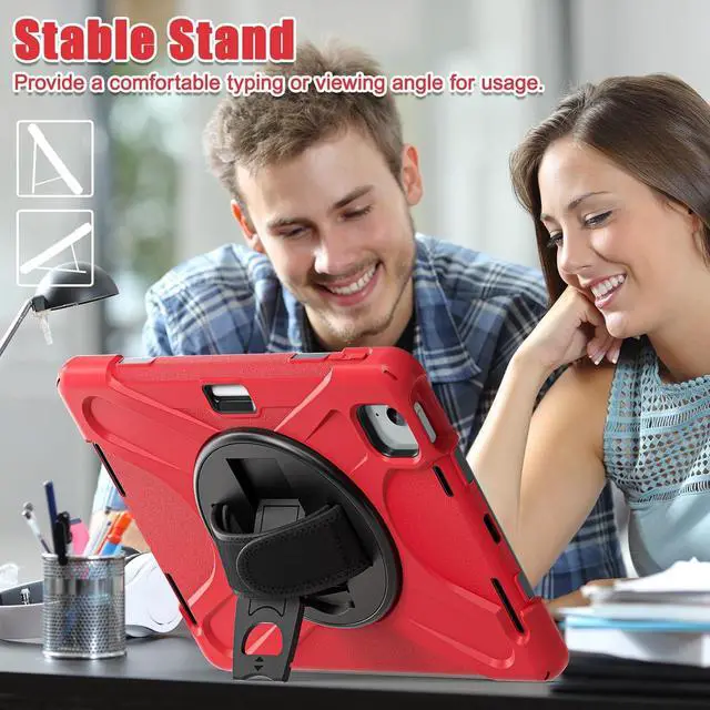 Alt view image 5 of 7 - for iPad Air 11 Inch Case M2 2024 6th Generation w/Screen Protector, iPad Pro 11 Case 2022 Heavy Duty Rugged, 360° Rotate Stand Case with Hand/Shoulder Strap for iPad Air 5th/4th 10.9", Red