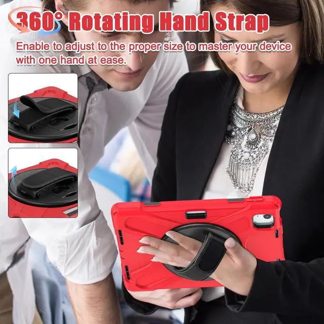 Alt view image 6 of 7 - for iPad Air 11 Inch Case M2 2024 6th Generation w/Screen Protector, iPad Pro 11 Case 2022 Heavy Duty Rugged, 360° Rotate Stand Case with Hand/Shoulder Strap for iPad Air 5th/4th 10.9", Red