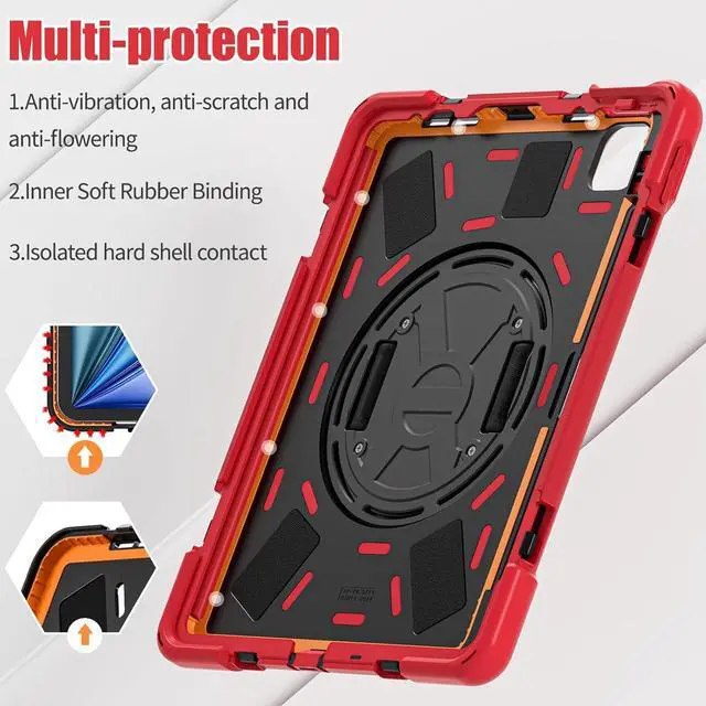 Alt view image 4 of 7 - for iPad Air 11 Inch Case M2 2024 6th Generation w/Screen Protector, iPad Pro 11 Case 2022 Heavy Duty Rugged, 360° Rotate Stand Case with Hand/Shoulder Strap for iPad Air 5th/4th 10.9", Red