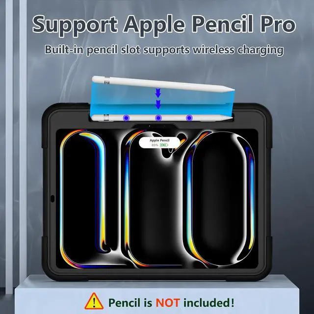 Alt view image 4 of 7 - for iPad Pro 11 Inch Case M4 2024, iPad Pro 5th Generation Case 11 Inch Heavy Duty Rugged Case Cover with Pencil Holder Stand for Kids, Black