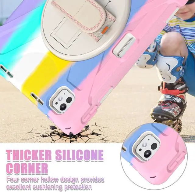 Alt view image 7 of 7 - Case for iPad Pro 11 inch (M4) Case 2024 5th Generation, Colorful Cute Kids Girls Case with Pencil Holder Screen Protector, 360° Rotate Stand Case with Shoulder Strap, Pink