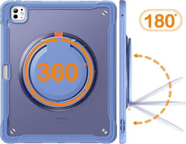 Alt view image 4 of 7 - iPad Pro 13 inch Case 2024 M4 Chip Lightweight Dual-Layer Protective Tablet Cover, Durable Shock-Absorbing Corners with 360° Rotating Kickstand Ring Built-in Pen Slot,Lavender Grey