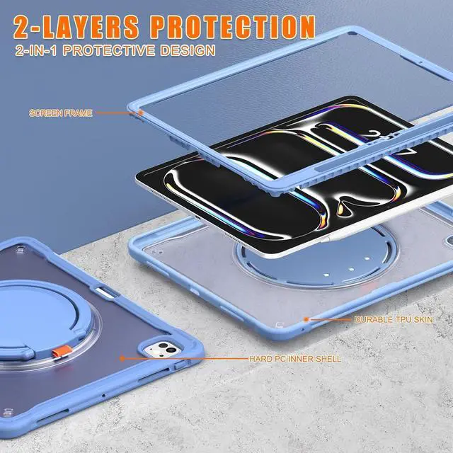 Alt view image 3 of 7 - iPad Pro 13 inch Case 2024 M4 Chip Lightweight Dual-Layer Protective Tablet Cover, Durable Shock-Absorbing Corners with 360° Rotating Kickstand Ring Built-in Pen Slot,Lavender Grey