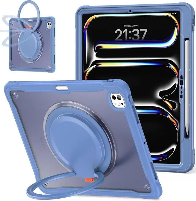 Main image of iPad Pro 13 inch Case 2024 M4 Chip Lightweight Dual-Layer Protective Tablet Cover, Durable Shock-Absorbing Corners with 360° Rotating Kickstand Ring Built-in Pen Slot,Lavender Grey