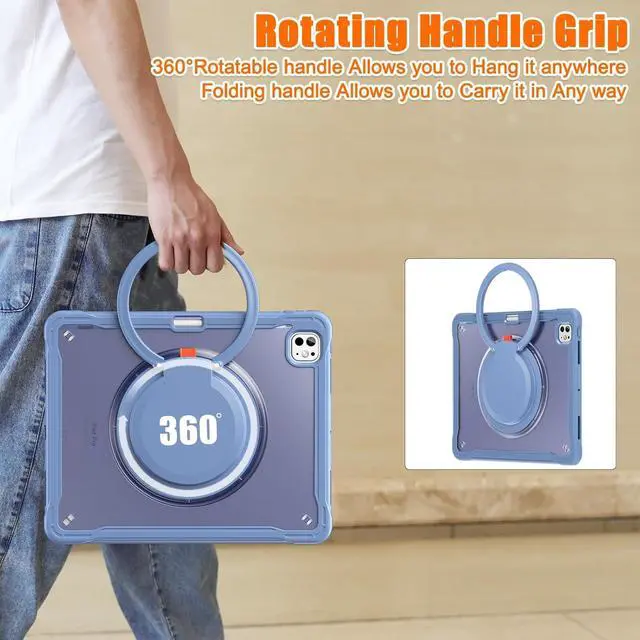 Alt view image 7 of 7 - iPad Pro 13 inch Case 2024 M4 Chip Lightweight Dual-Layer Protective Tablet Cover, Durable Shock-Absorbing Corners with 360° Rotating Kickstand Ring Built-in Pen Slot,Lavender Grey