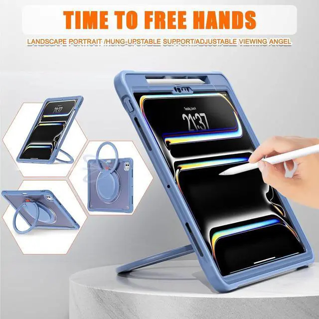 Alt view image 6 of 7 - iPad Pro 13 inch Case 2024 M4 Chip Lightweight Dual-Layer Protective Tablet Cover, Durable Shock-Absorbing Corners with 360° Rotating Kickstand Ring Built-in Pen Slot,Lavender Grey