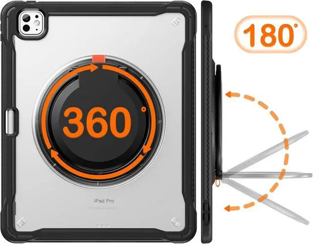 Alt view image 4 of 7 - iPad Pro 13 inch Case 2024 M4 Chip Lightweight Dual-Layer Protective Tablet Cover, Durable Shock-Absorbing Corners with 360° Rotating Retractable Kickstand Ring Built-in Pen Slot, Black