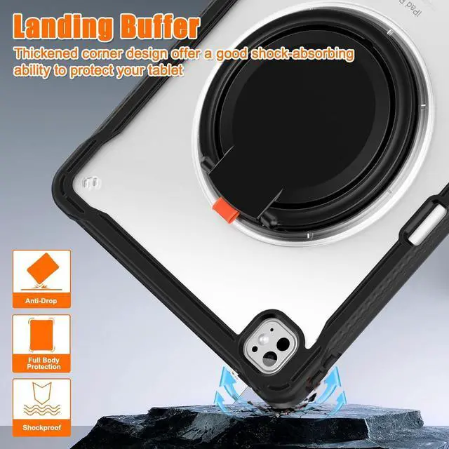 Alt view image 5 of 7 - iPad Pro 13 inch Case 2024 M4 Chip Lightweight Dual-Layer Protective Tablet Cover, Durable Shock-Absorbing Corners with 360° Rotating Retractable Kickstand Ring Built-in Pen Slot, Black