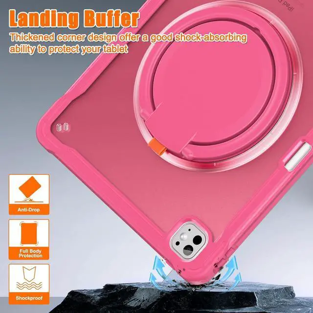 Alt view image 5 of 7 - iPad Pro 13 inch Case 2024 M4 Chip Lightweight Dual-Layer Protective Tablet Cover, Durable Shock-Absorbing Corners with 360° Rotating Retractable Kickstand Ring Built-in Pen Slot, Pink