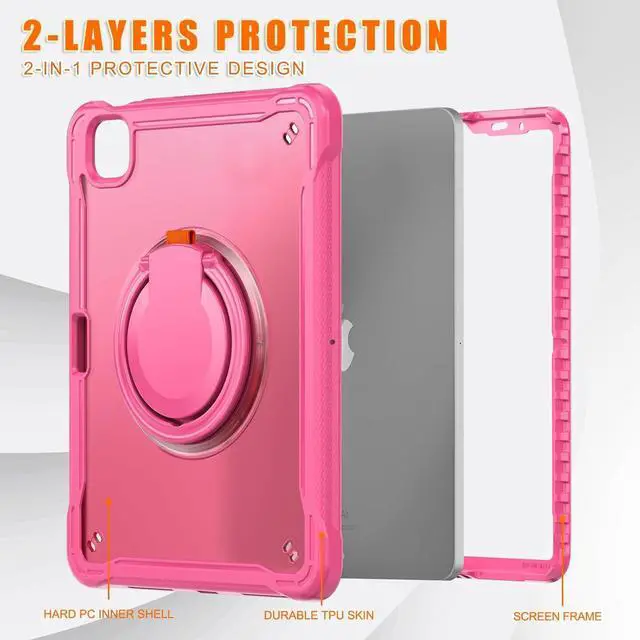 Alt view image 3 of 7 - iPad Pro 11 inch Case 2024 M4 Chip Lightweight Dual-Layer Protective Tablet Cover, Durable Shock-Absorbing Corners with 360° Rotating Retractable Kickstand Ring Built-in Pen Slot, Pink