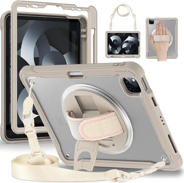 Main image of Ultimate Case for iPad Pro 12.9-inch 2022 6th M2 /2021 (5rd Generation) / iPad Pro 12.9" 4th/3rd Gen Rugged Shockproof Tablet Cover with 360° Rotatable Kickstand & Shoulder Strap, Khaki