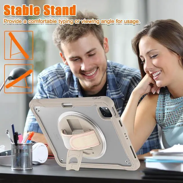 Alt view image 6 of 7 - Ultimate Case for iPad Pro 12.9-inch 2022 6th M2 /2021 (5rd Generation) / iPad Pro 12.9" 4th/3rd Gen Rugged Shockproof Tablet Cover with 360° Rotatable Kickstand & Shoulder Strap, Khaki