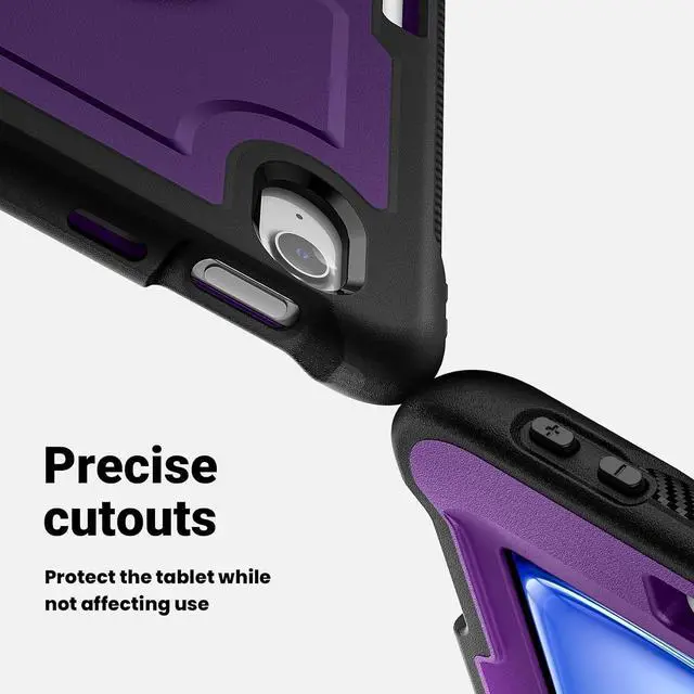 Alt view image 3 of 7 - Case for iPad Air (2024) 11-inch M2 Chip Multilayered Rugged Durable Shockproof Tablet Cover with 360° Rotating Hand Strap Foldable Hidden Stand, Purple