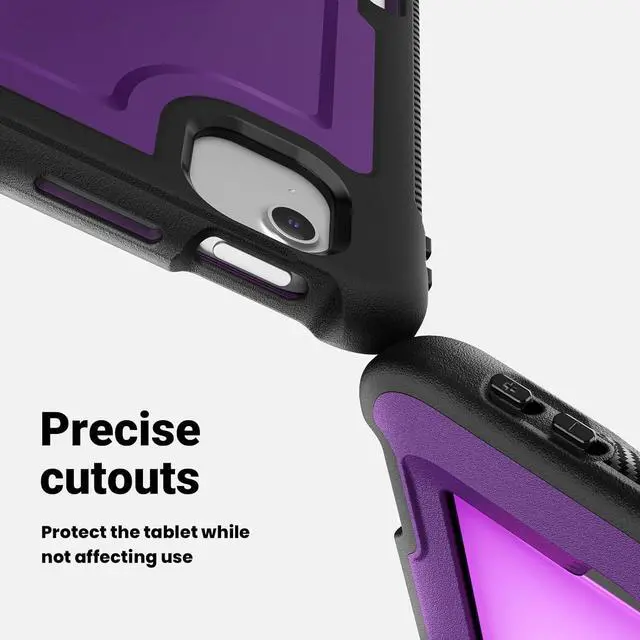 Alt view image 3 of 7 - Case for iPad Air (2024) 13-inch M2 Chip Multilayered Rugged Durable Shockproof Tablet Cover with 360° Rotating Hand Strap Foldable Hidden Stand, Purple