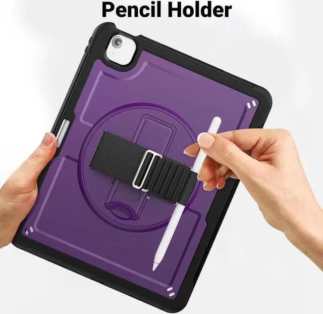 Alt view image 7 of 7 - Case for iPad Air (2024) 13-inch M2 Chip Multilayered Rugged Durable Shockproof Tablet Cover with 360° Rotating Hand Strap Foldable Hidden Stand, Purple