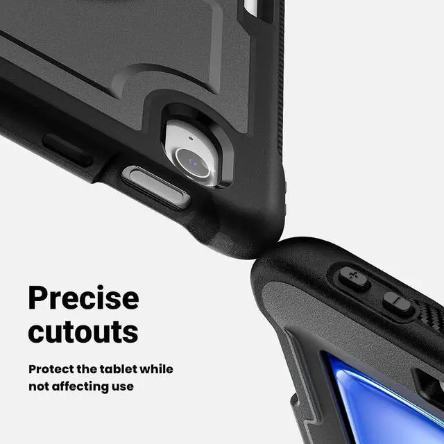 Alt view image 3 of 7 - Case for iPad Air (2024) 11-inch M2 Chip Multilayered Rugged Durable Shockproof Tablet Cover with 360° Rotating Hand Strap Foldable Hidden Stand, Black