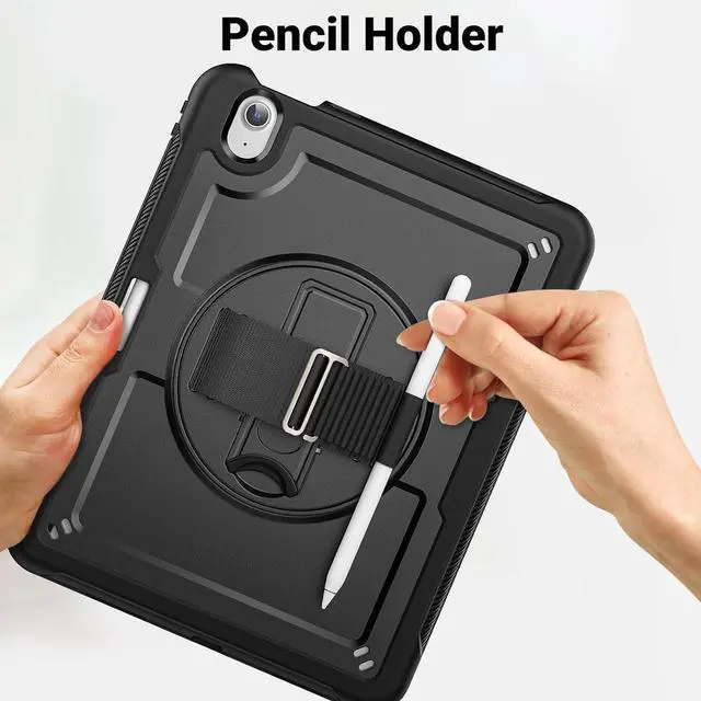 Alt view image 7 of 7 - Case for iPad Air (2024) 11-inch M2 Chip Multilayered Rugged Durable Shockproof Tablet Cover with 360° Rotating Hand Strap Foldable Hidden Stand, Black