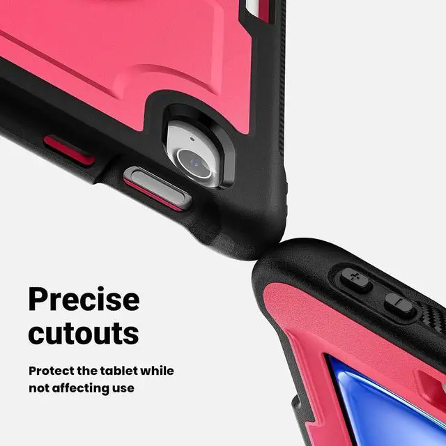 Alt view image 3 of 7 - Case for iPad Air (2024) 11-inch M2 Chip Multilayered Rugged Durable Shockproof Tablet Cover with 360° Rotating Hand Strap Foldable Hidden Stand, Pink
