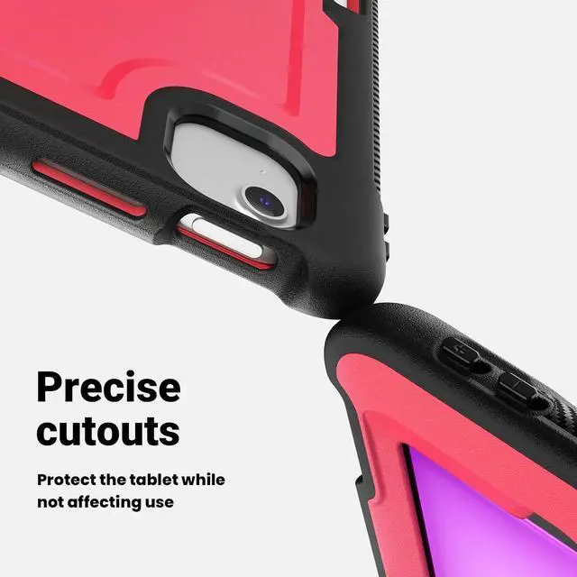 Alt view image 3 of 7 - Case for iPad Air (2024) 13-inch M2 Chip Multilayered Rugged Durable Shockproof Tablet Cover with 360° Rotating Hand Strap Foldable Hidden Stand, Pink