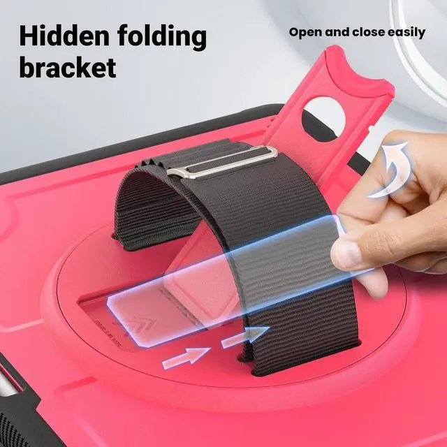 Alt view image 4 of 7 - Case for iPad Air (2024) 13-inch M2 Chip Multilayered Rugged Durable Shockproof Tablet Cover with 360° Rotating Hand Strap Foldable Hidden Stand, Pink