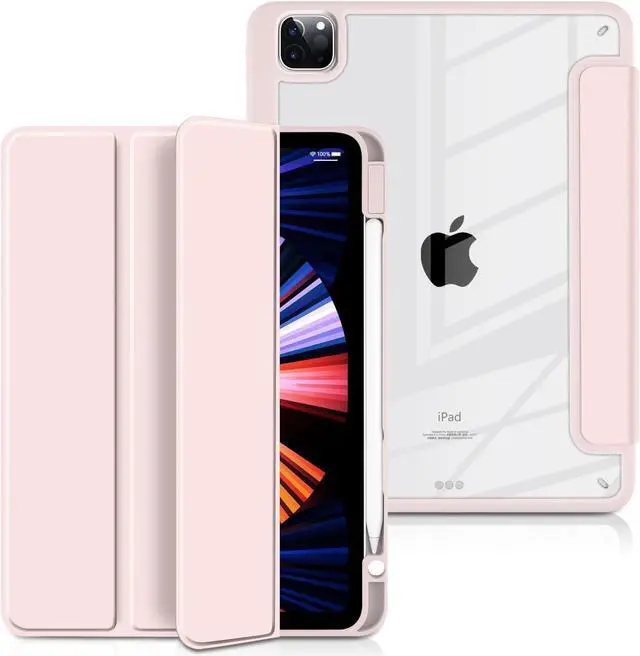 Main image of Hybrid Case for iPad Pro 12.9-inch 2022 M2 2021 5th / iPad Pro 12.9" 4th/3rd Gen [Built-in Pencil Holder] Shockproof Cover with Clear Back Shell TPU Bumper, Pink