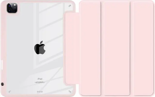 Alt view image 3 of 7 - Hybrid Case for iPad Pro 12.9-inch 2022 M2 2021 5th / iPad Pro 12.9" 4th/3rd Gen [Built-in Pencil Holder] Shockproof Cover with Clear Back Shell TPU Bumper, Pink