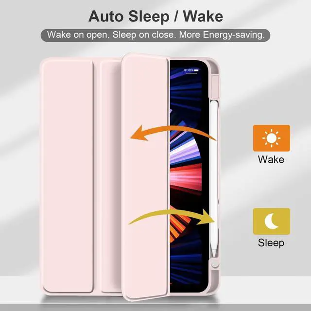 Alt view image 4 of 7 - Hybrid Case for iPad Pro 12.9-inch 2022 M2 2021 5th / iPad Pro 12.9" 4th/3rd Gen [Built-in Pencil Holder] Shockproof Cover with Clear Back Shell TPU Bumper, Pink