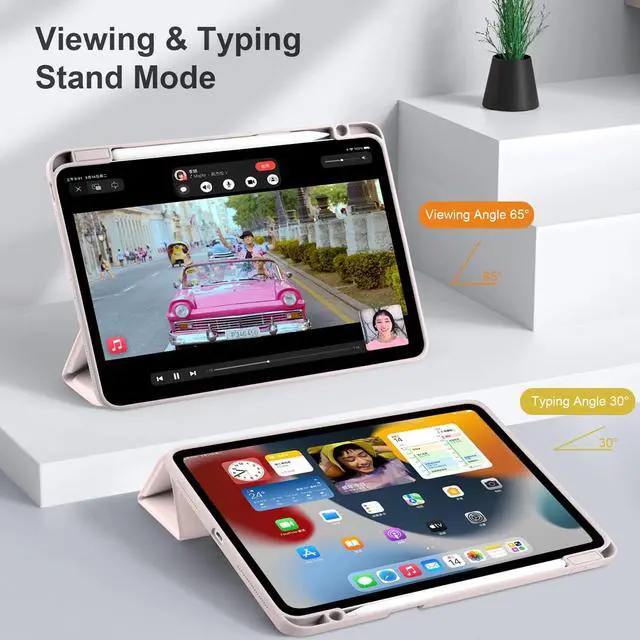 Alt view image 5 of 7 - Hybrid Case for iPad Pro 12.9-inch 2022 M2 2021 5th / iPad Pro 12.9" 4th/3rd Gen [Built-in Pencil Holder] Shockproof Cover with Clear Back Shell TPU Bumper, Pink